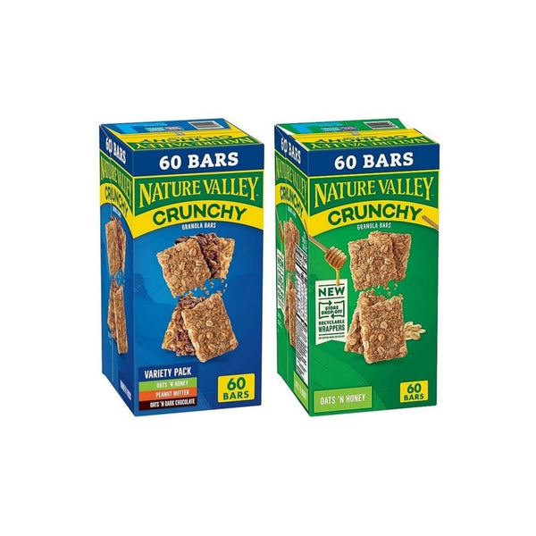 Nature Valley Crunchy Value Pack 30 Count, Variety Pack  Nature Valley Crunchy Oats ‘n Honey Granola Bars 30 Count