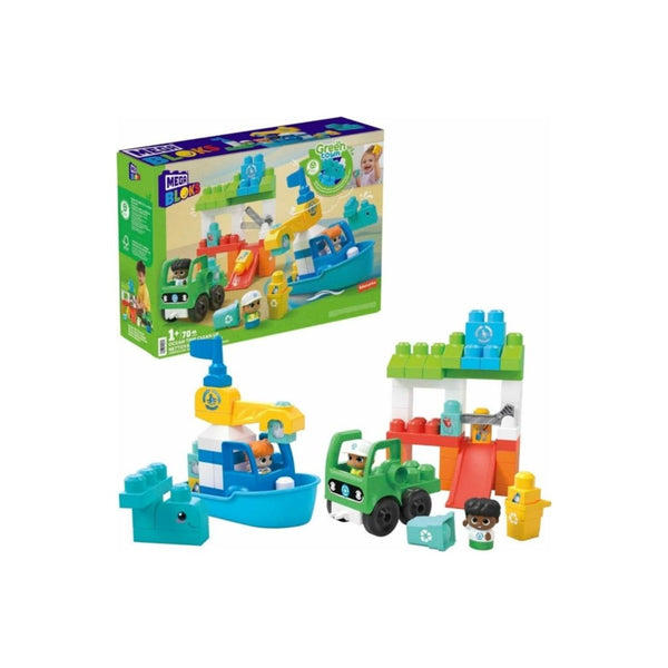 MEGA BLOKS Fisher Price Green Town Ocean Time Clean Up with 70 Toddler Blocks, 3 Figures