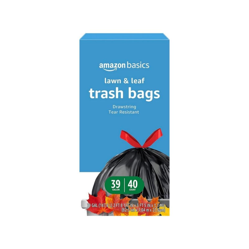 40-Count Amazon Basics Lawn & Leaf Drawstring Trash Bags, 39 Gallon