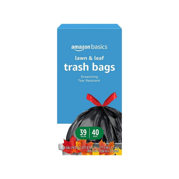 40-Count Amazon Basics Lawn & Leaf Drawstring Trash Bags, 39 Gallon