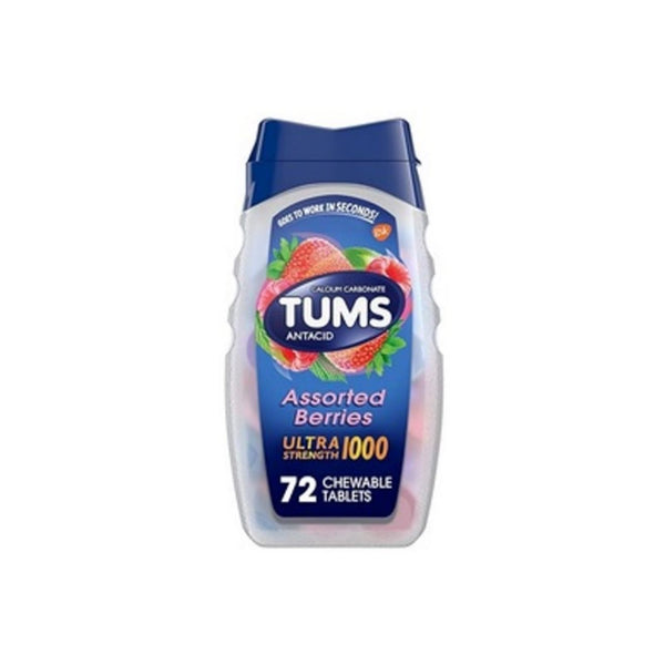 72 Count TUMS Ultra Strength Chewable Antacid Tablets, Assorted Berries