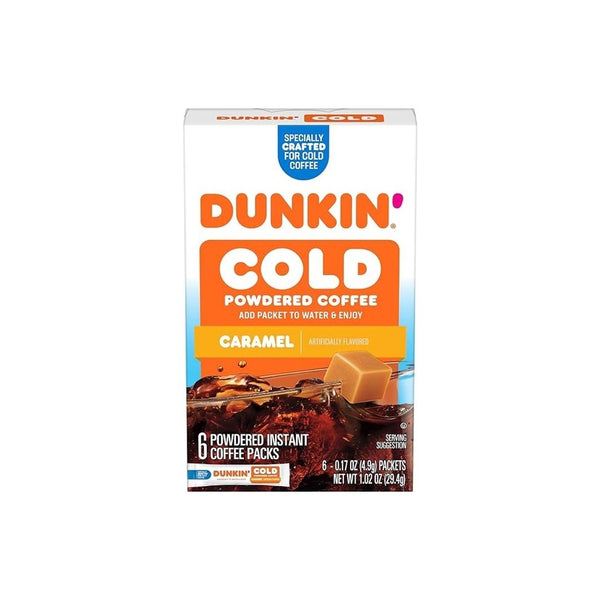6 Count (Pack of 12) Dunkin' Cold Caramel Flavored Powdered Single Serve Instant Coffee Packs