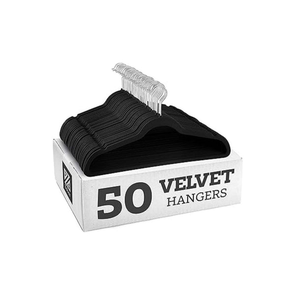 50 Pack Heavy Duty Velvet Black Hangers