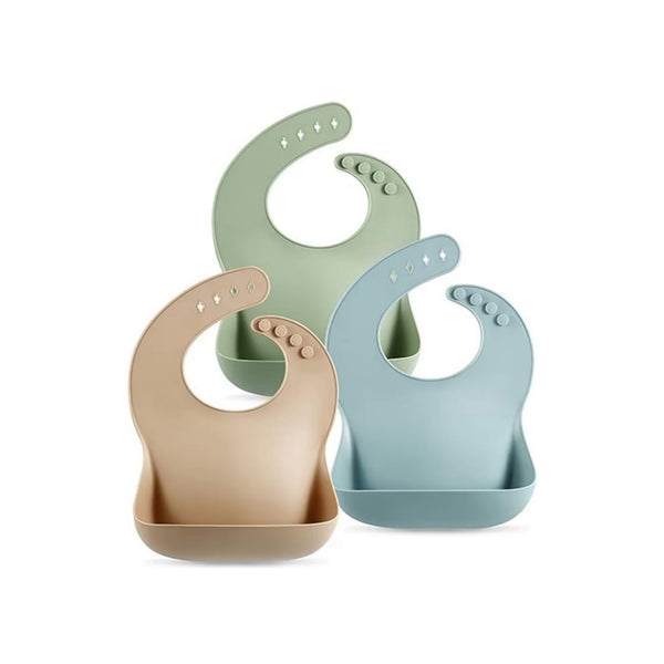 PandaEar Set of 3 Cute Silicone Baby Bibs (Brown/Blue/Green)