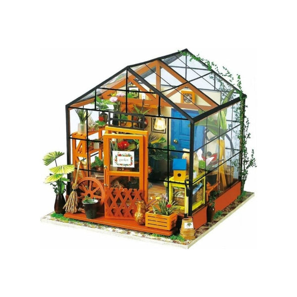 ROBOTIME DIY Dollhouse Wooden Miniature Furniture Kit Mini Green House