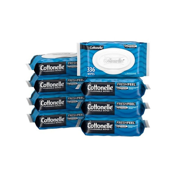 8 Flip-Top Packs, 42 Wipes Per Pack (336 Total Wipes) Cottonelle Freshfeel Flushable Wet Wipes