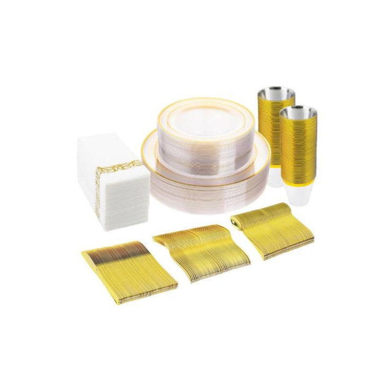 350 Piece Clear Gold Dinnerware Set