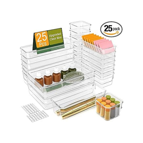 25PCS Extra Sturdy Clear Plastic Drawer Organizer Trays