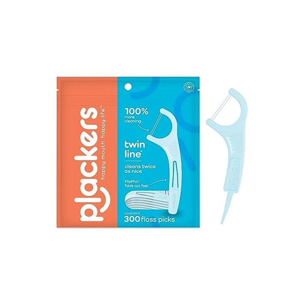 300 Pack Of Plackers Twin-Line Cool Mint Flavor Dental Flossers