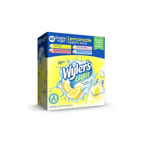 40 Count Wyler’s Light Singles to Go Powder Packets, Pink, Strawberry & Blueberry Lemonade