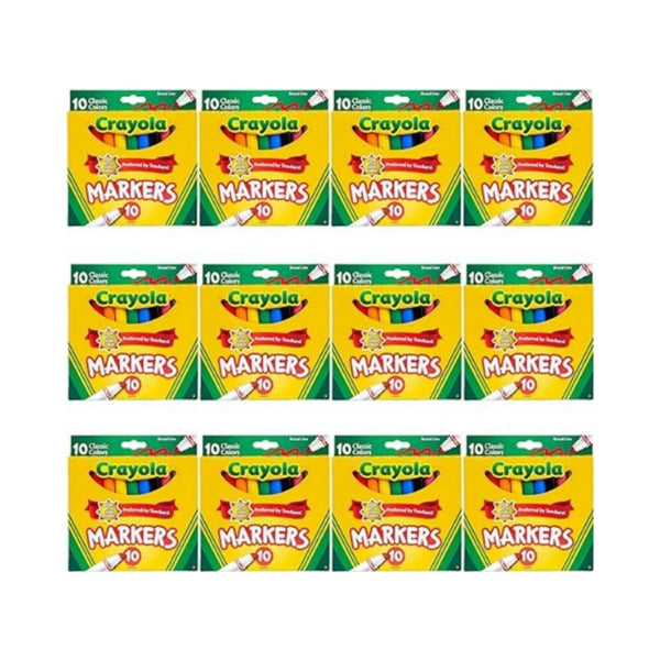 12 Packs of Crayola Broad Line Markers with 10 Colors