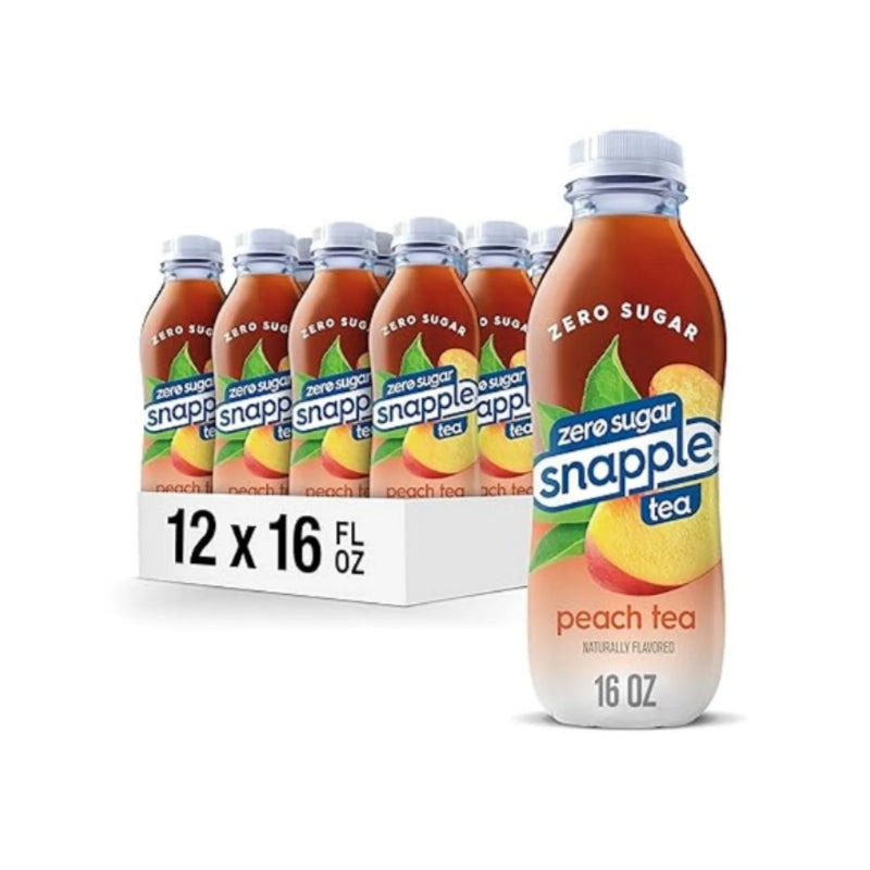 Pack of 12 Snapple Peach Tea or Zero Sugar Peach Tea, 16 Fl Oz Plastic Bottle