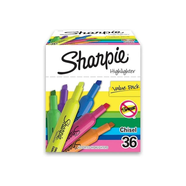36 Count SHARPIE Assorted Color Tank Highlighters, Chisel Tip
