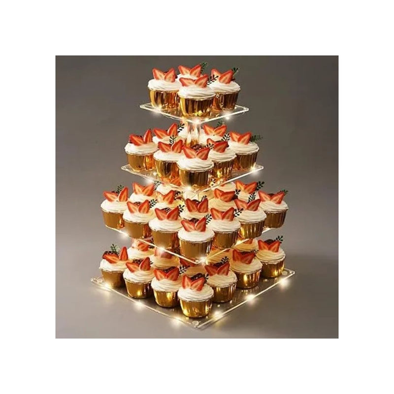 4 Tier Acrylic Cupcake Tower Stand for 50 Cupcakes with LED String