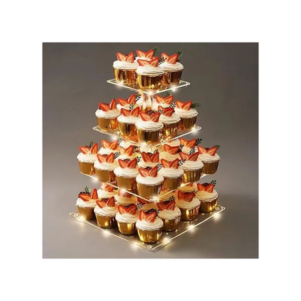 4 Tier Acrylic Cupcake Tower Stand for 50 Cupcakes with LED String