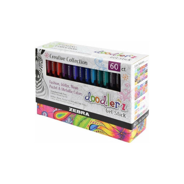 60 Pack Zebra Pen Doodler’z Gel Stick Pens Assorted