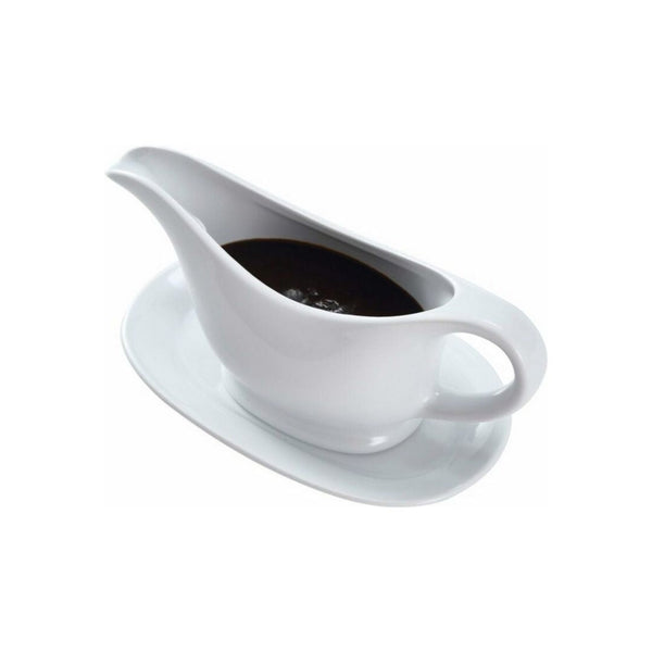 Bruntmor 11 Oz White Ceramic Gravy Boat With Tray