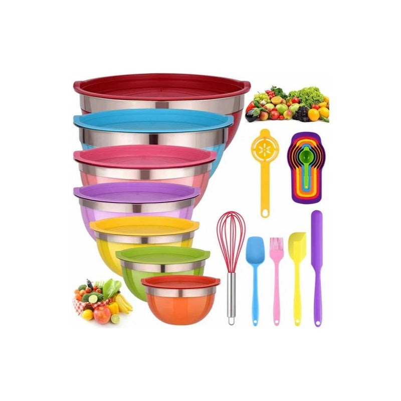 26 Stainless Steel Mixing Bowls with Lids Set with 12 Cooking Utensils