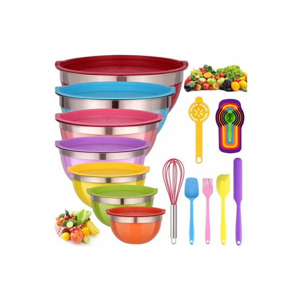 26 Stainless Steel Mixing Bowls with Lids Set with 12 Cooking Utensils