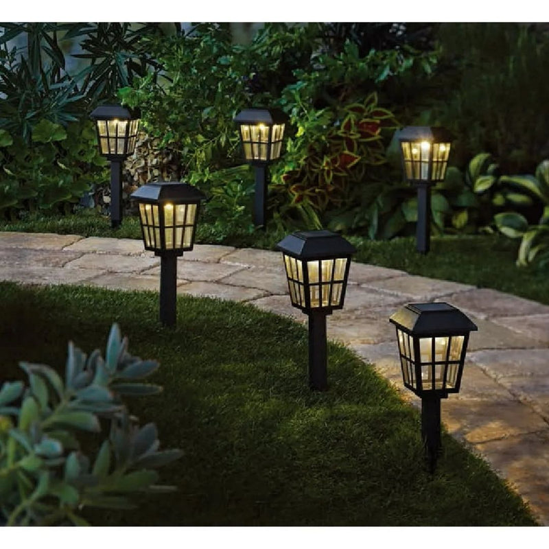 6 Count Mainstays Solar Powered Black Square Design LED Path Light, 5 Lumens