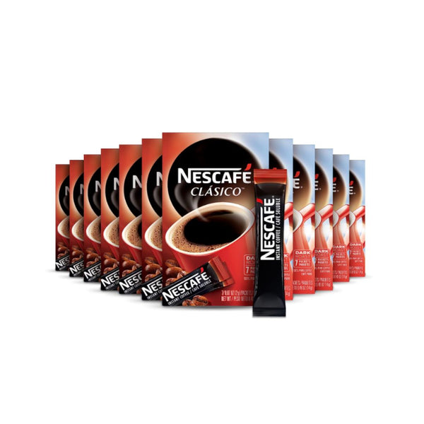 12 Boxes NESCAFE CLASICO, Dark Roast Instant Coffee (84 Packets)