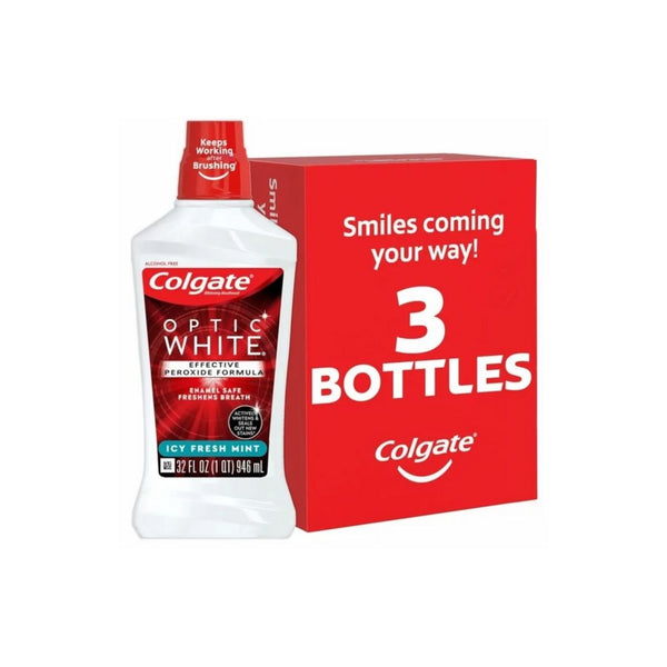 3 Bottles of Colgate Optic White Whitening Mouthwash