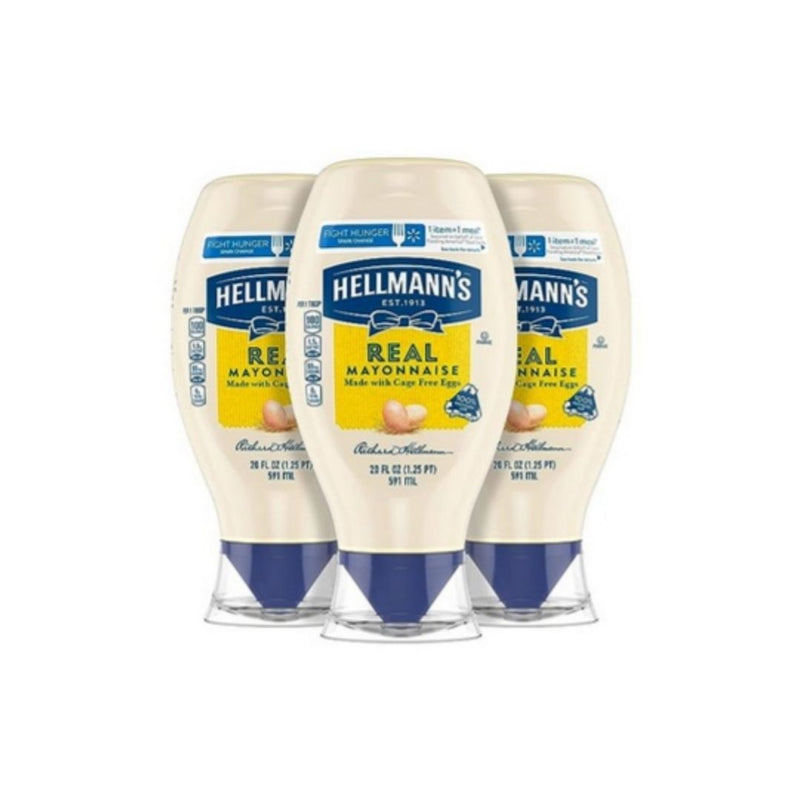 3 Count Hellmann’s Real Mayonnaise 20 oz Squeeze  Bottle