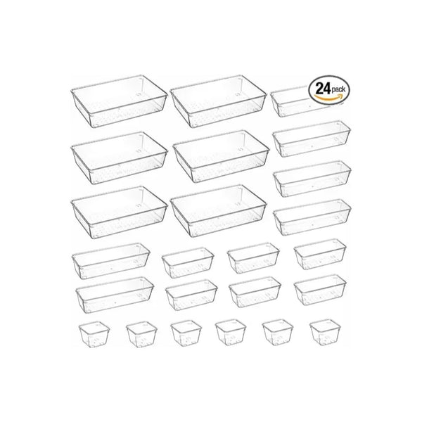 24 Pack Clear Plastic Drawer Organizers
