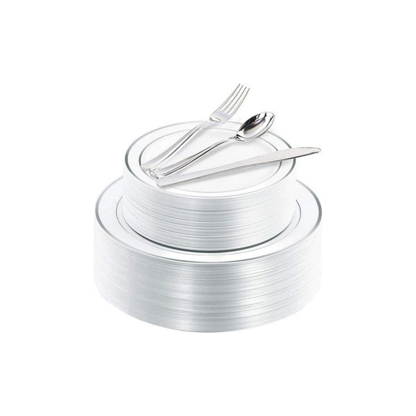 200 Pcs Silver Plastic Premium Disposable Dinnerware Set
