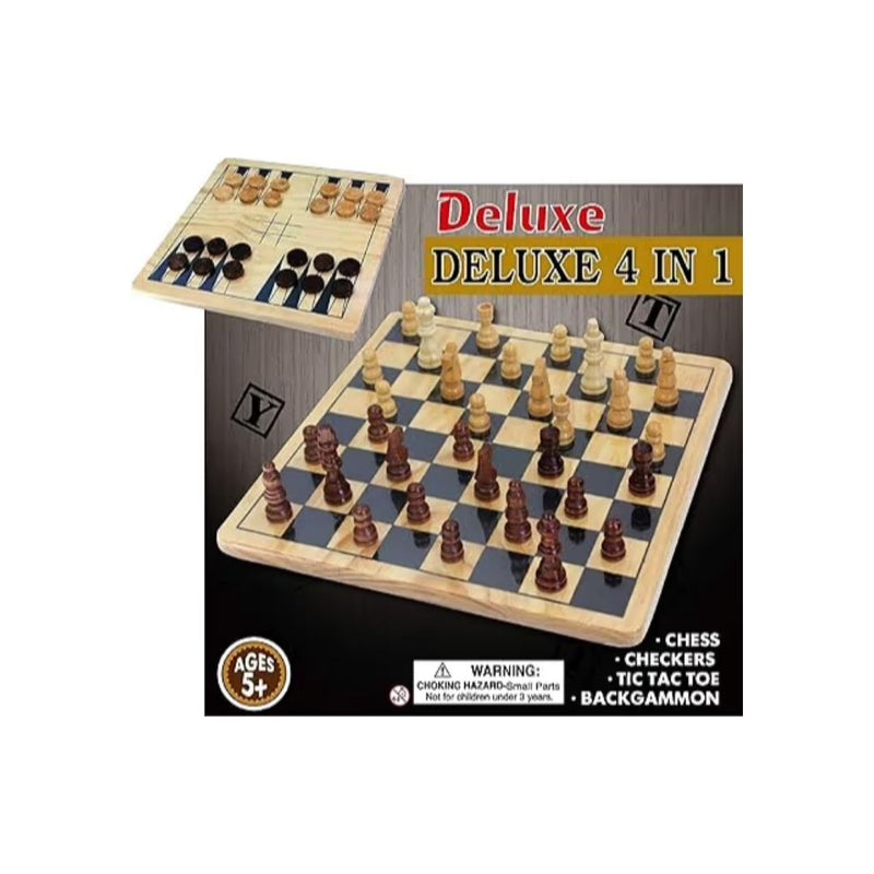 Deluxe 4-in-1 Reversible Wooden Board Game Set