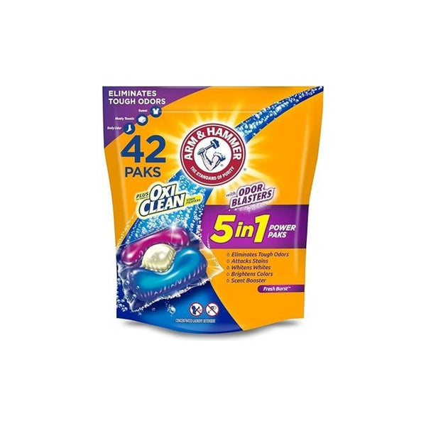 42 Count Arm & Hammer Plus OxiClean With Odor Blasters Laundry Detergent 5-in-1 Power Paks