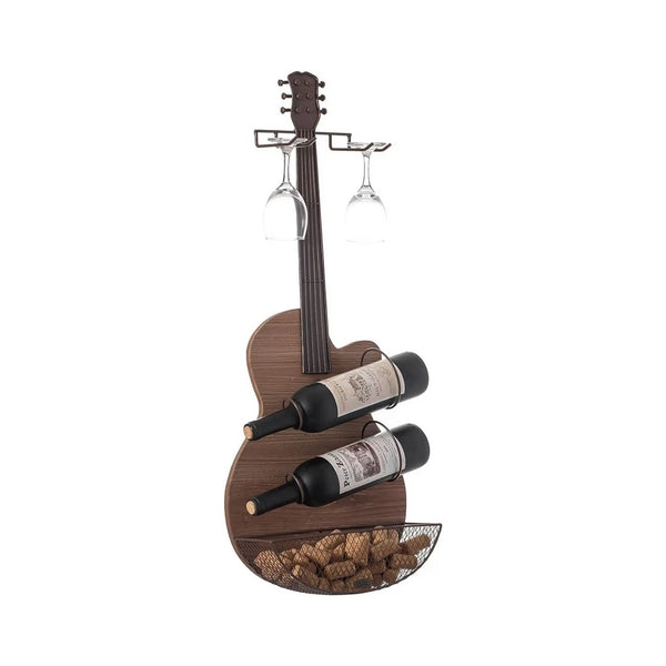 Black Metal Guitar Shaped Wine Rack Holder