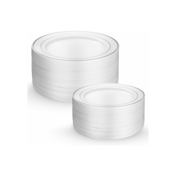 60 Pc Silver Plastic Plates Set