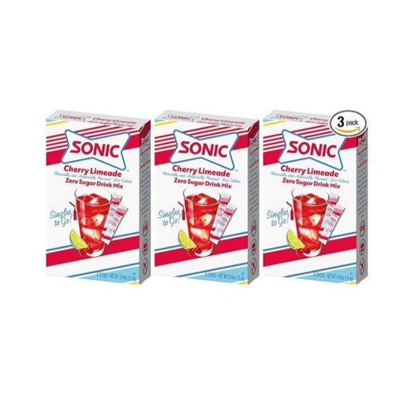 3 Boxes Sonic Singles to Go Powdered Drink Mix, Cherry Limeade