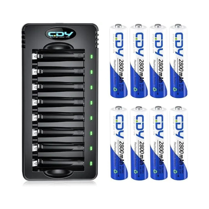 8 Rechargeable AA Batteries With Battery Charger