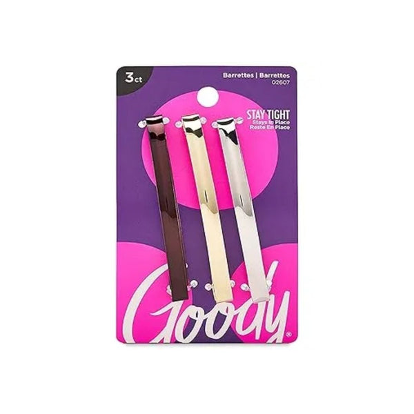 3 Count Goody Metal Hair Barrettes Clips, Assorted Colors