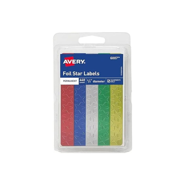 440Ct Avery Foil Star Labels, Assorted Colors