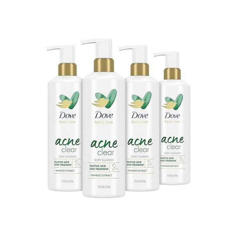 4 Pump Bottles Dove Body Love Acne Clear Body Cleanser