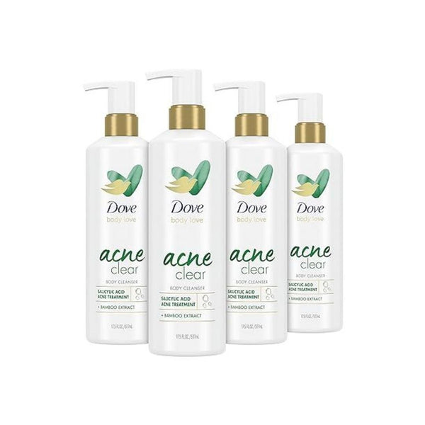 4 Pump Bottles Dove Body Love Acne Clear Body Cleanser