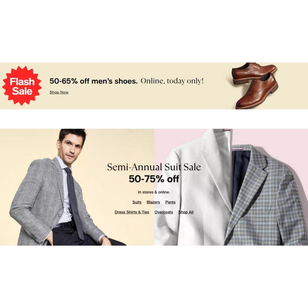 Save 50%-65% On Men’s Dress Shoes, Suits, Shirts, Pants, And More