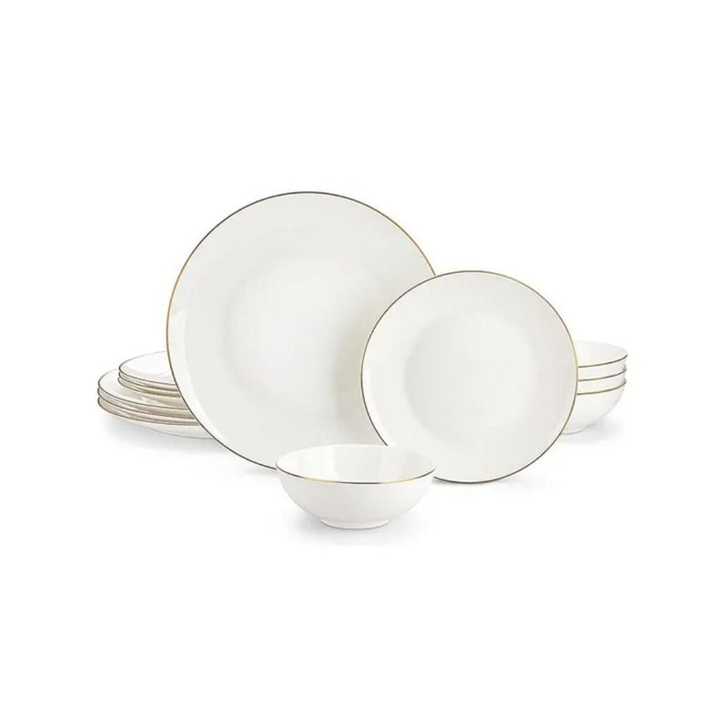 12 Piece Set MALACASA Bone China Dinnerware Set with Gold Rim