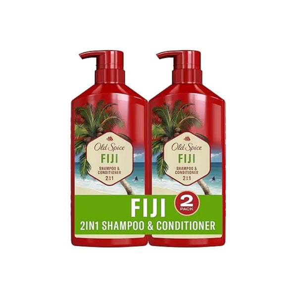 2 Pack Old Spice Fiji 2-in-1 Shampoo and Conditioner Set for Men, Coconut & Tropical Wood Scent