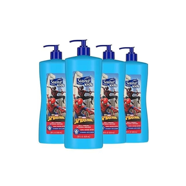4-Pk Suave Kids 3 in 1 Shampoo Conditioner Body Wash For Tear-Free Bath Time
