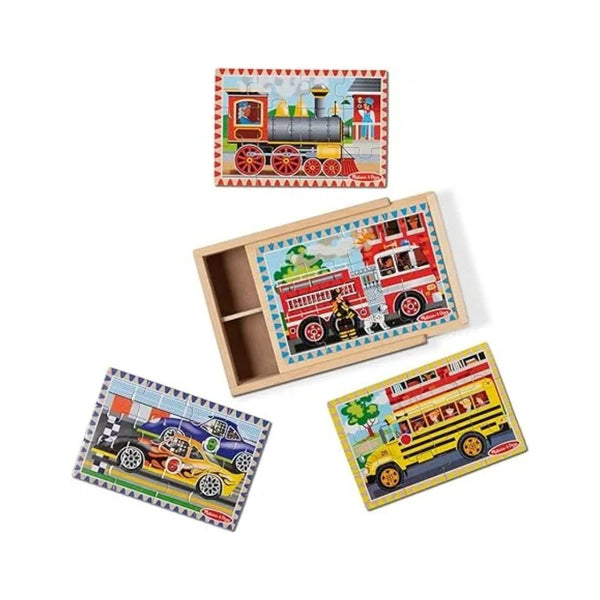 Melissa & Doug Vehicles 4-in-1 Wooden Jigsaw Puzzles in a Storage Box (48 pcs)