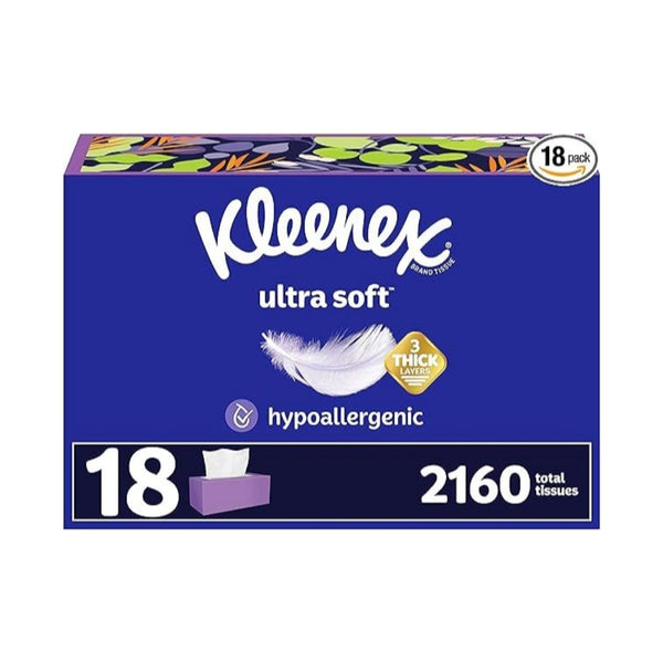 18 Boxes Of Kleenex Ultra Soft Facial Tissues, 2,160 Total Tissues