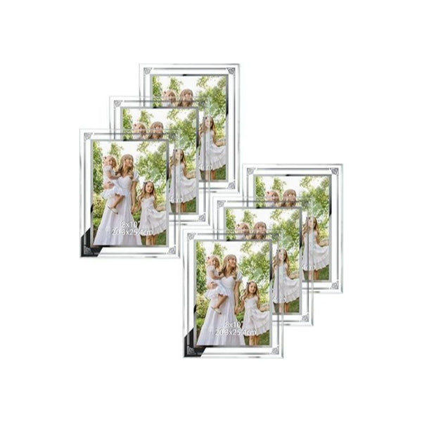 6-Pack 8x10 Glass Picture Frames With Silver Edge