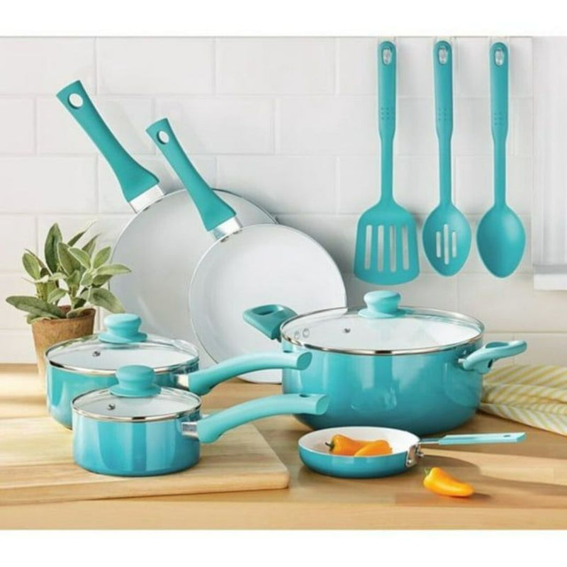 Ceramic Nonstick Aluminum Cookware Set, 12 Pieces (2 Colors)