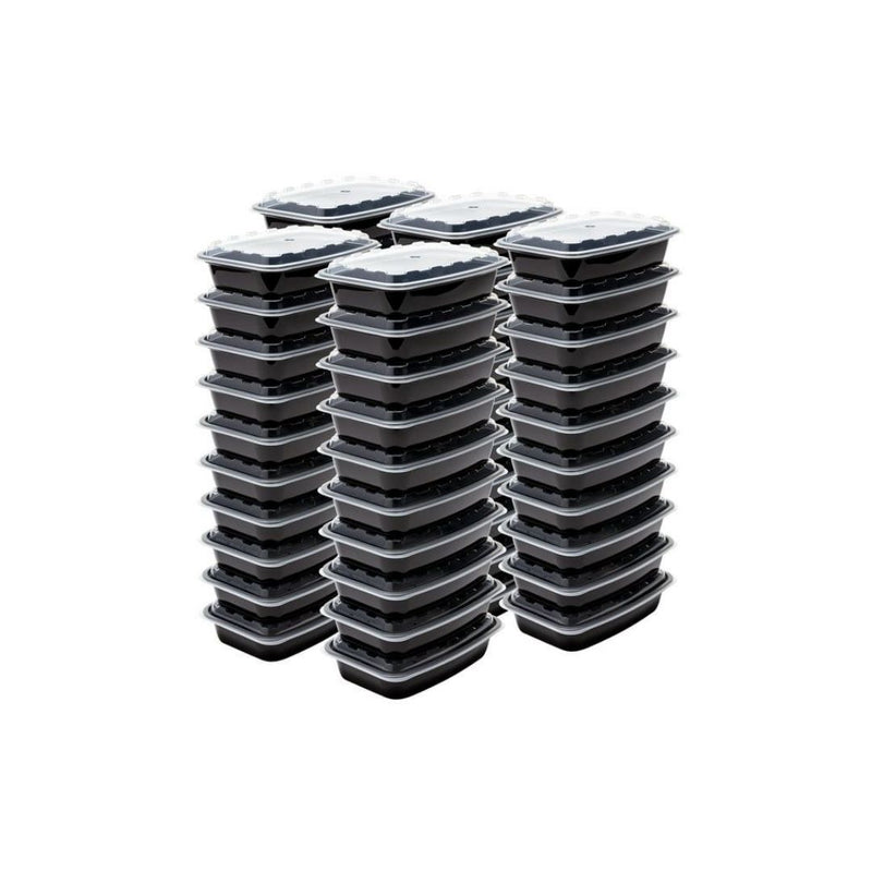 50 Pack Mainstays 28 oz. Meal Prep Black Container with Clear Lid