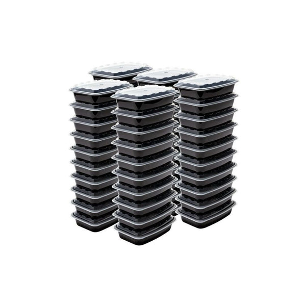 50 Pack Mainstays 28 oz. Meal Prep Black Container with Clear Lid