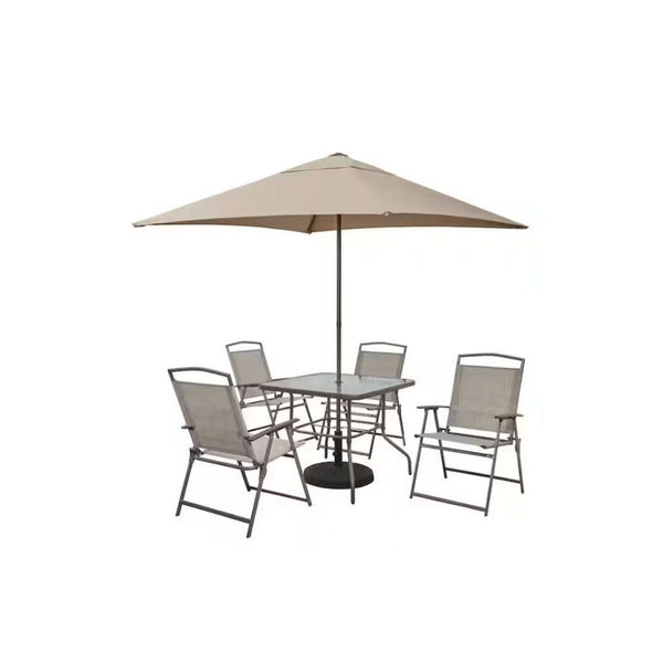 6-Piece Steel Square Outdoor Dining Set with Umbrella